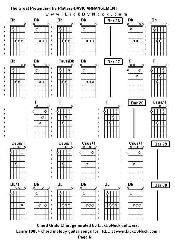 Chord Grids Chart of chord melody fingerstyle guitar song-The Great Pretender-The Platters-BASIC ARRANGEMENT,generated by LickByNeck software.